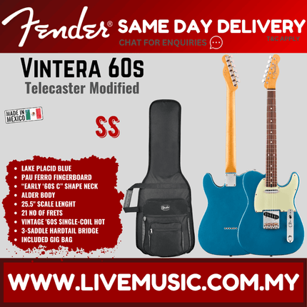 Fender Vintera 60s Telecaster Modified Electric Guitar, Pau Ferro FB, Lake Placid Blue