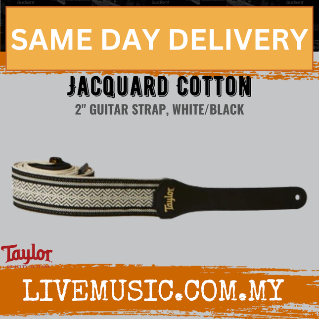 Taylor Jacquard Cotton 2Inch Guitar Strap, White/Black