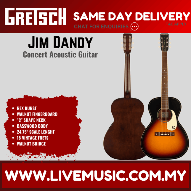 Gretsch Jim Dandy Concert Acoustic Guitar, Rex Burst