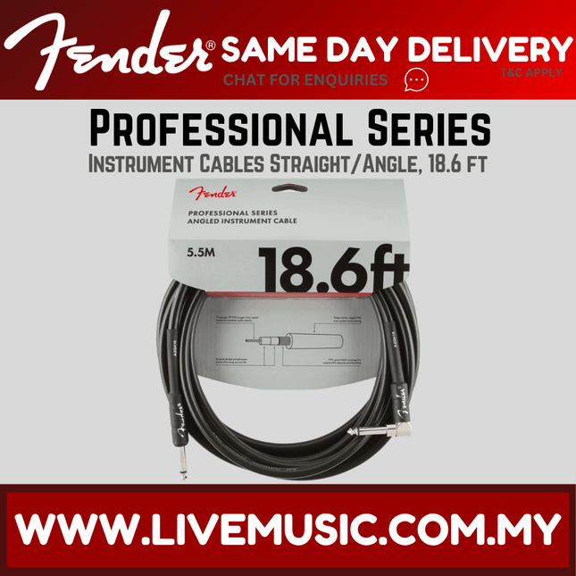 Fender Professional Series Angled Instrument Cable, 18.6ft - Black