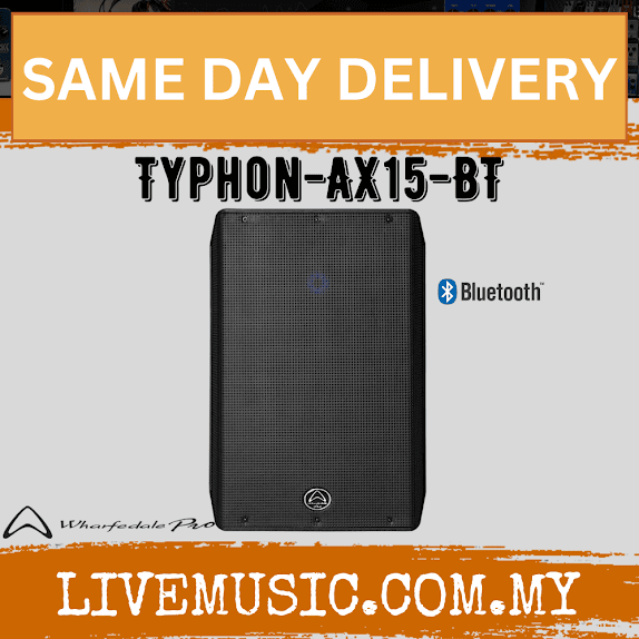 Black WHARFEDALE Pro Typhon AX15-BT Bluetooth speaker, front grille view