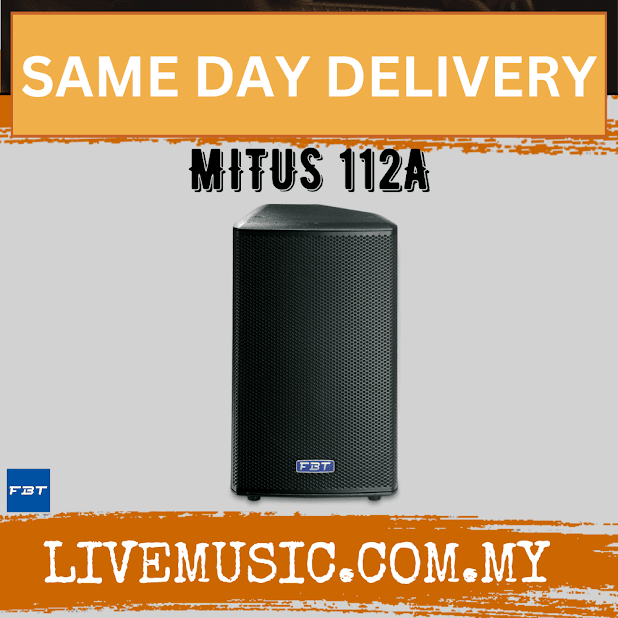 Active 12-inch two-way speaker cabinet with black grille and FBT badge