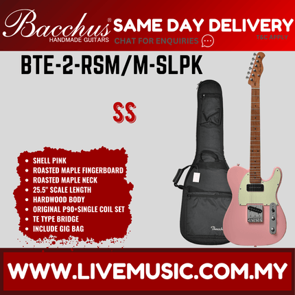 Bacchus BTE-2-RSM/M Electric Guitar, Roasted Maple Fretboard - Shell Pink( BTE2RSMM / BTE2 / BTE 2 RSM M )