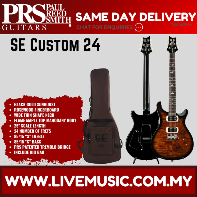 PRS SE Custom 24 Electric Guitar, Black Gold Sunburst