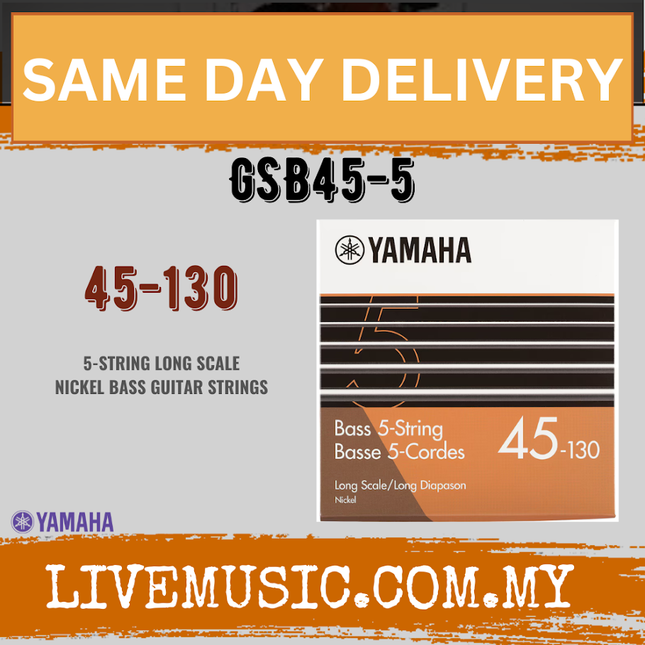 Yamaha GSB45-5 5-String Nickel Wound Long Scale Electric Bass Strings (045-130) ( GSB-45 GSB 45 )