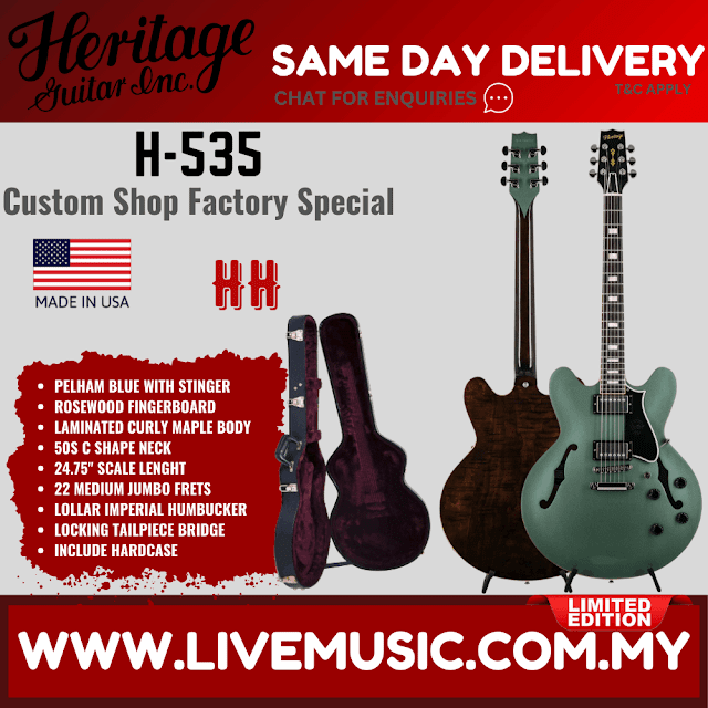 Heritage Custom Shop Factory Special H-535 Electric Guitar, Pelham Blue with Stinger ( H535 H 535 )