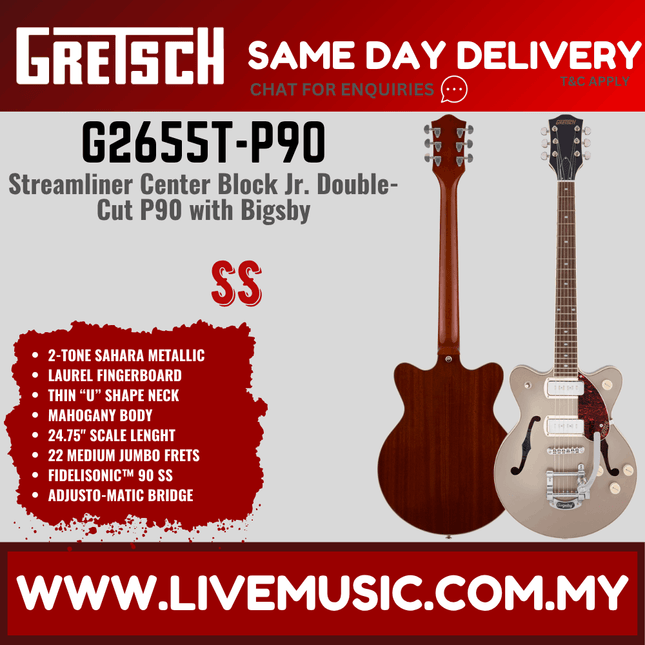 Gretsch G2655T-P90 Streamliner Center Block Jr Laurel FB 2-Tone Sahara Metallic