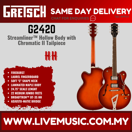 Gretsch G2420 Streamliner Hollowbody Electric Guitar w/Chromatic II Tailpiece, Fireburst