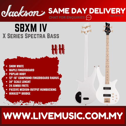 Jackson X Series Spectra SBXM IV 4-String Bass Guitar, Maple Fretboard - Snow White