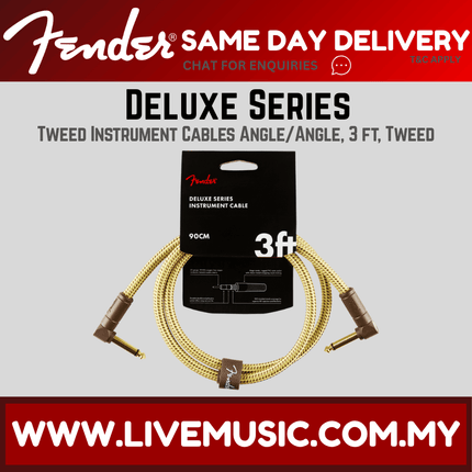 Fender Deluxe Series Angled Instrument Cable, 3ft - Tweed