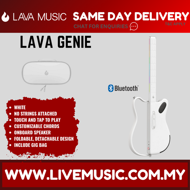 White electric guitar with built-in Bluetooth, Lava Genie sampler kit