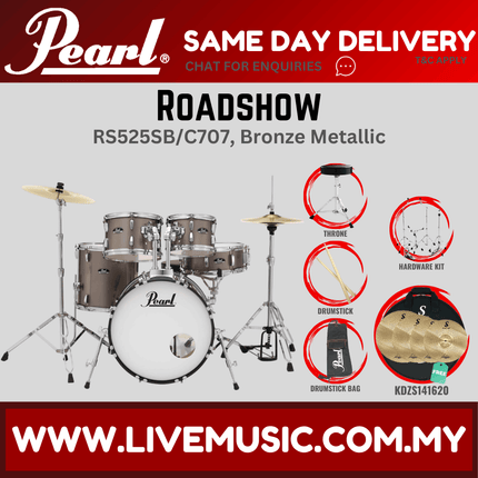 Pearl Roadshow RS525SB/C Drum Set with KDZS141620 Silent Cymbal set, Drum Throne