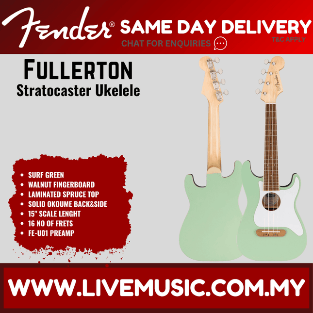 Fender Fullerton Stratocaster Ukulele, Surf Green