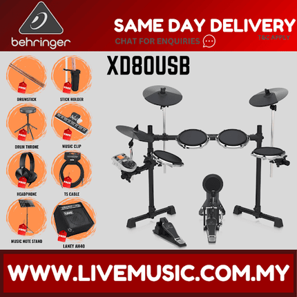 Behringer XD-80USB 8-piece Electronic Drum Set with Amplifier, Drum Stool And Accessories ( XD80USB )