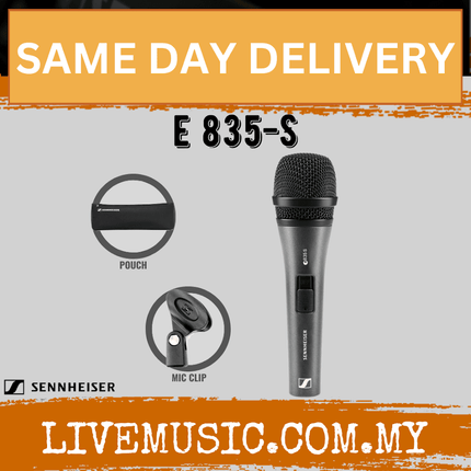 Sennheiser E 835-S Dynamic Cardioid Vocal Microphone with On/Off Switch FREE Mic Cable (E835S/E-835S)
