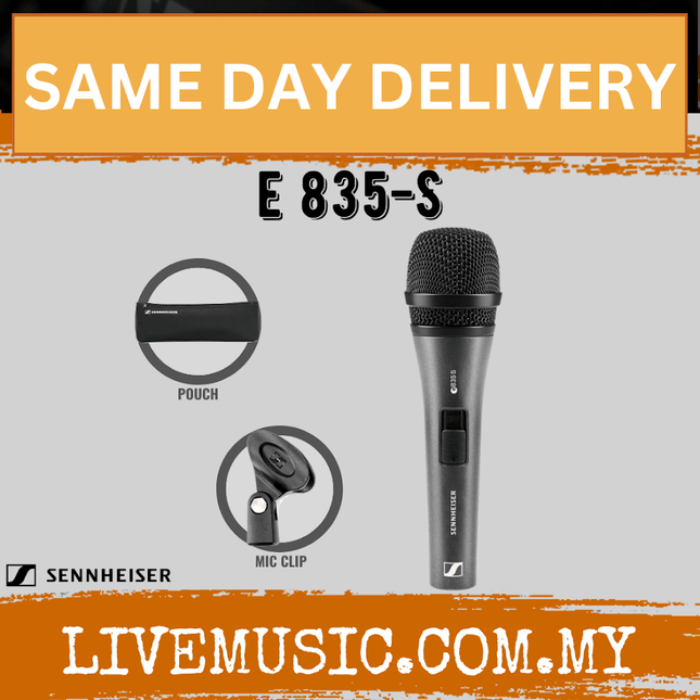 Sennheiser E 835-S Dynamic Cardioid Vocal Microphone with On/Off Switch FREE Mic Cable (E835S/E-835S)