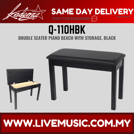 Kadenza Q-110H Piano Bench Leather Padded Double Seater With Storage Box - Black (Q110H)