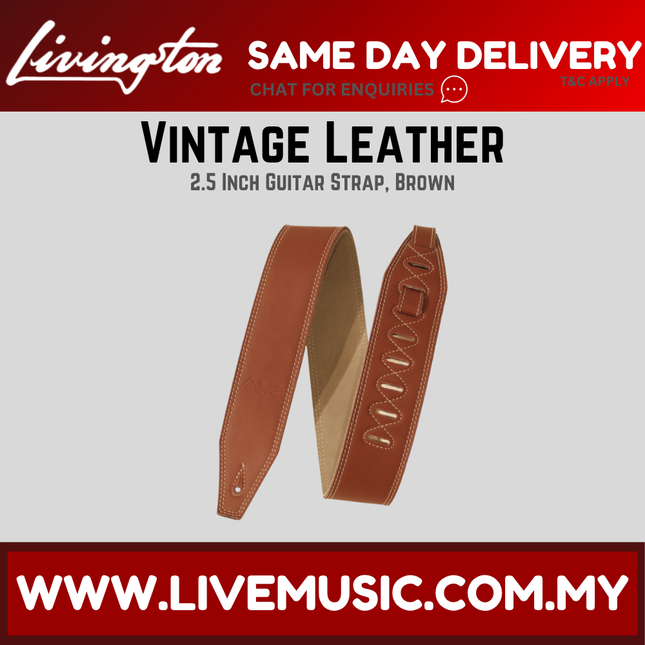 Livingston VLBR-25 2.5 Inch Vintage Leather Guitar Strap, Brown ( VLBR25 VLBR 25 )