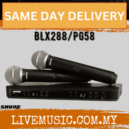 Shure BLX288/PG58 Dual Channel Wireless Handheld Microphone System, BLX88 Dual-Channel Wireless Receiver & (2) BLX2/PG58 Handheld Transmitters (BLX288-PG58)
