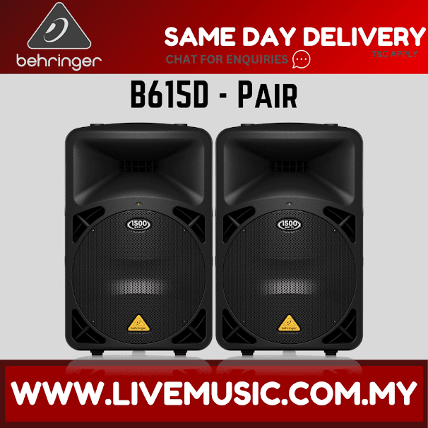 Behringer Eurolive B615D 1500W 15" Powered Speaker w/Wireless Mic, Speaker Stand and Cable - Pair ( B-615D / B 615D )