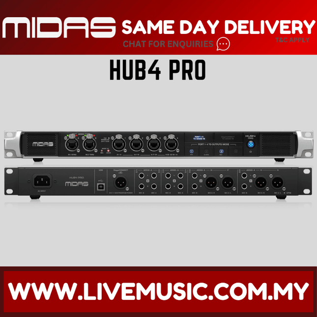 MIDAS HUB4 PRO 6k Monitor System Hub with 4 PoE Ports for Personal Mixers or Compatible Stage Boxes ( HUB4-PRO HUB4PRO )