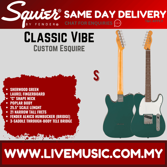 Squier Classic Vibe Custom Esquire Electric Guitar, Laurel FB, Sherwood Green
