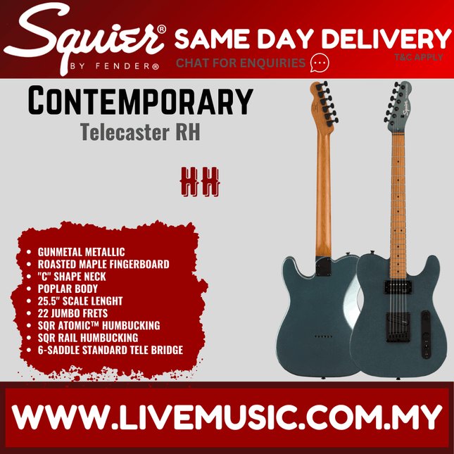Squier Contemporary Telecaster Electric Guitar, Roasted Maple Fretboard - Gunmetal Metallic