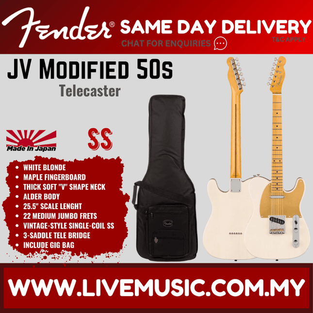 Fender JV Modified 50s Telecaster Electric Guitar, Maple FB, White Blonde