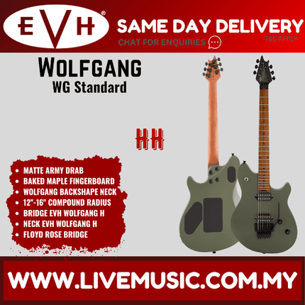 EVH Wolfgang Standard Electric Guitar, Maple FB, Matte Army Drab