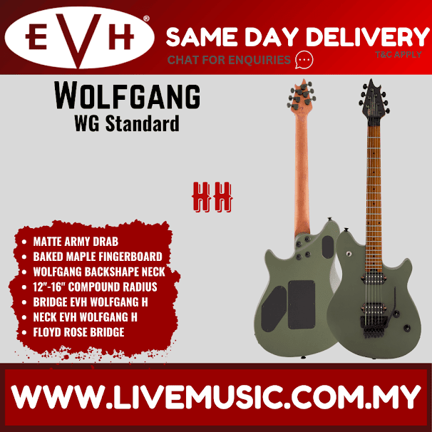 EVH Wolfgang Standard Electric Guitar, Maple FB, Matte Army Drab