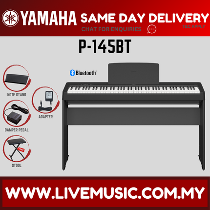 Yamaha P-145BT 88-Key Digital Piano w/Keyboard Bench, Headphone And Adapter - ( P145 P145BT P45 P-45 ) Replace P-145
