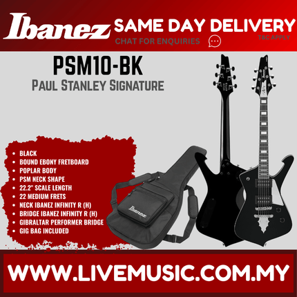 Ibanez PSM10-BK Paul Stanley Signature Series Electric Guitar - Black ( PSM10BK / PSM10 BK )