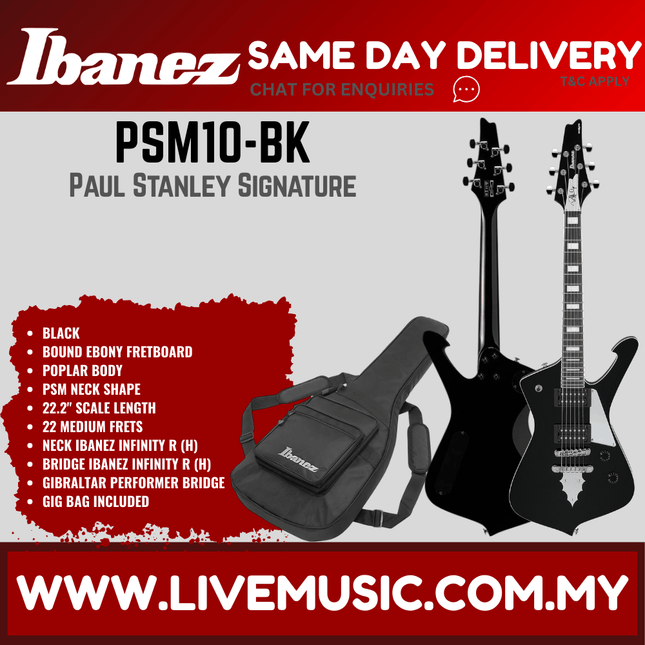 Ibanez PSM10-BK Paul Stanley Signature Series Electric Guitar - Black ( PSM10BK / PSM10 BK )