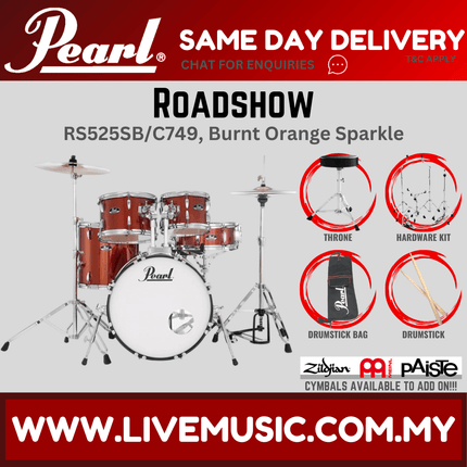 Pearl Roadshow RS525SB/C Drum Set with Hardware, Drum Throne, Drumsticks Without Cymbal Set ( NO CYMBAL )