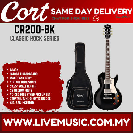 Cort CR200 Electric Guitar Jatoba Fretboard with Gig Bag - Black (CR-200/CR 200)