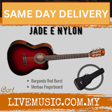 Cort Jade E Nylon Classical-Electric Guitar with Gig Bag - Burgundy Red Burst (Jade-E/Jade)