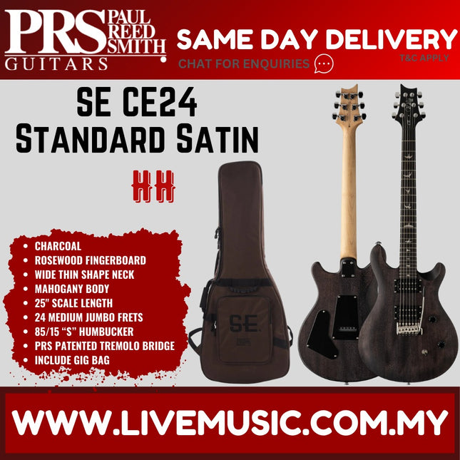 PRS SE CE24 Standard Satin Electric Guitar w/Bag,  Charcoal