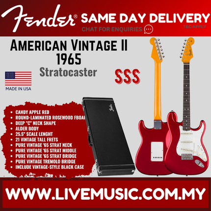 Fender American Vintage 65 Stratocaster Electric Guitar, Round-Lam RW FB, Candy Apple Red