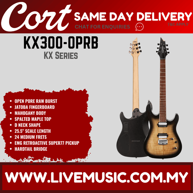Cort KX300 Electric Guitar Macassar Ebony Fretboard with Gig Bag - Open Pore Raw Burst (KX-300/KX 300)