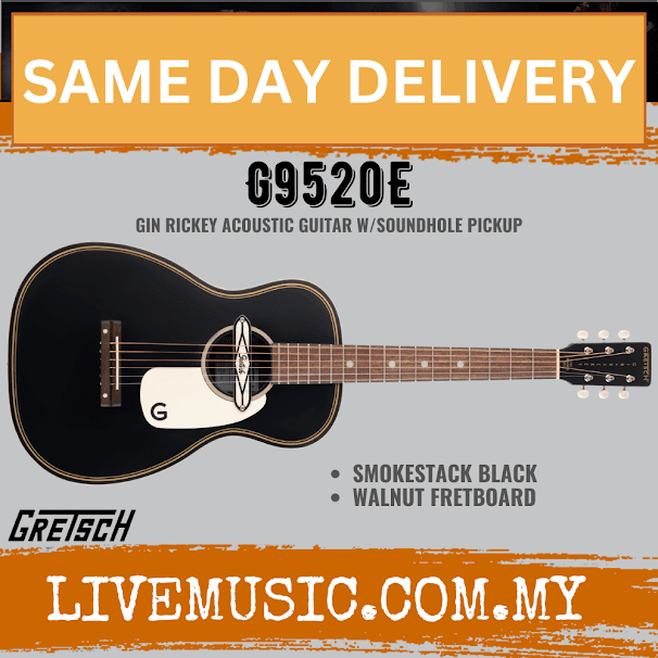 Gretsch G9520E Gin Rickey Acoustic Guitar w/Soundhole Pickup, Walnut FB, Smokestack Black