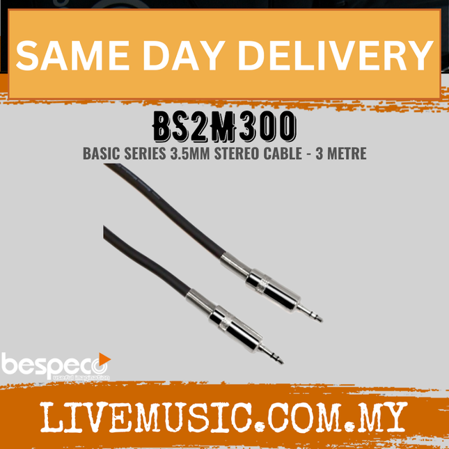 Bespeco BS2M300 3 Metres (3.5mm Stereo Jack – 3.5mm Stereo Jack)