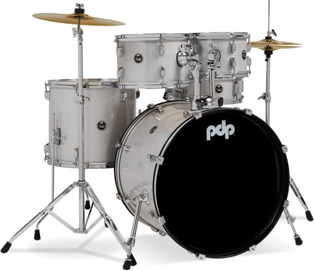 PDP Center Stage 5-piece Complete Drum Set with Hardware, Stool and Cymbal - Diamond White Sparkle ( PDCE2015KT )