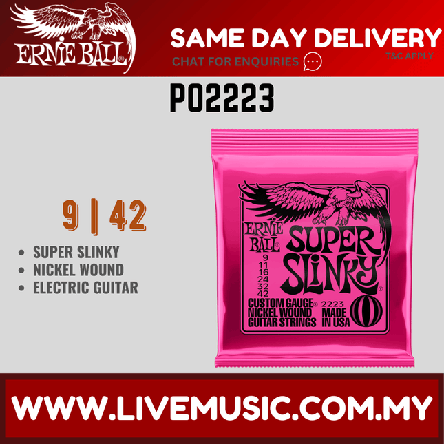Ernie Ball 2223 Super Slinky Nickel Wound Electric Guitar Strings (9-42/EB2223)