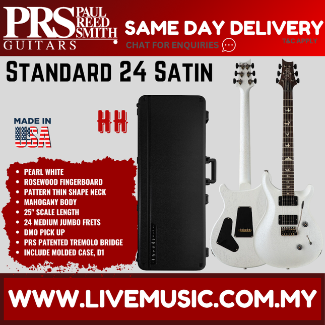 PRS Standard 24 Satin Electric Guitar, Red Apple Metallic / Pearl Black / Pearl White