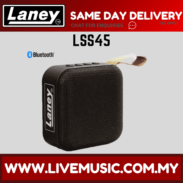 Laney LSS45 mini Bluetooth speaker with black fabric grille, compact square design