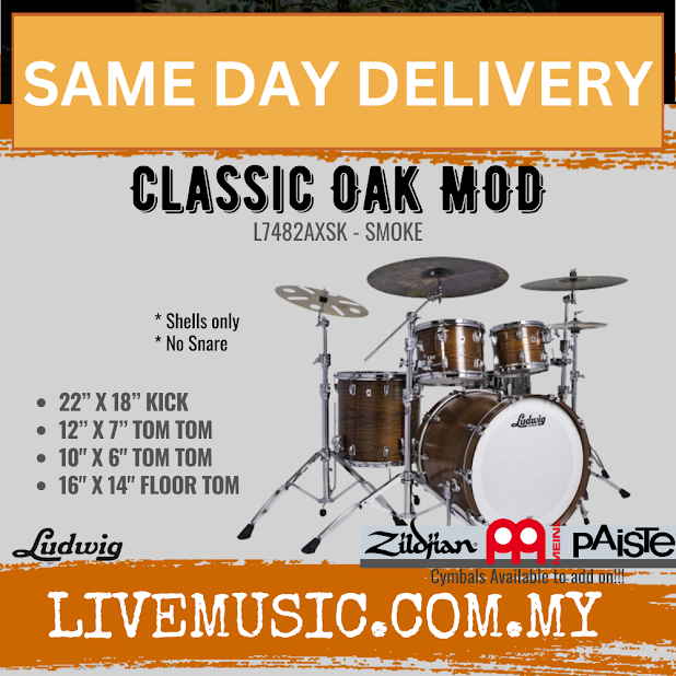 Ludwig L7482AXSK Classic Oak 4-Piece MOD Drum Kit (22B+12T+10T+16F), Smoke