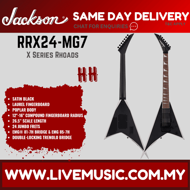 Jackson X Series Rhoads RRX24-MG7 7-String Guitar, Laurel FB, Satin Black w/Primer Gray Bevels