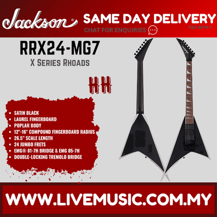 Jackson X Series Rhoads RRX24-MG7 7-String Guitar, Laurel FB, Satin Black w/Primer Gray Bevels