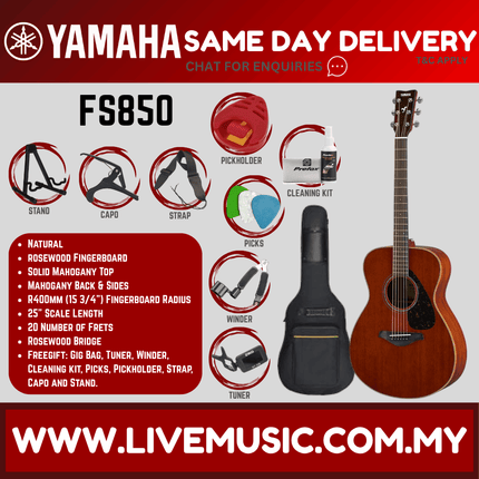 Yamaha FS850 Solid Mahogany Top Acoustic Guitar - Natural (FS-850)