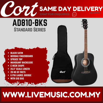 Cort AD810 - Acoustic Guitar with Gig Bag - Black (AD-810/AD810-BKS)